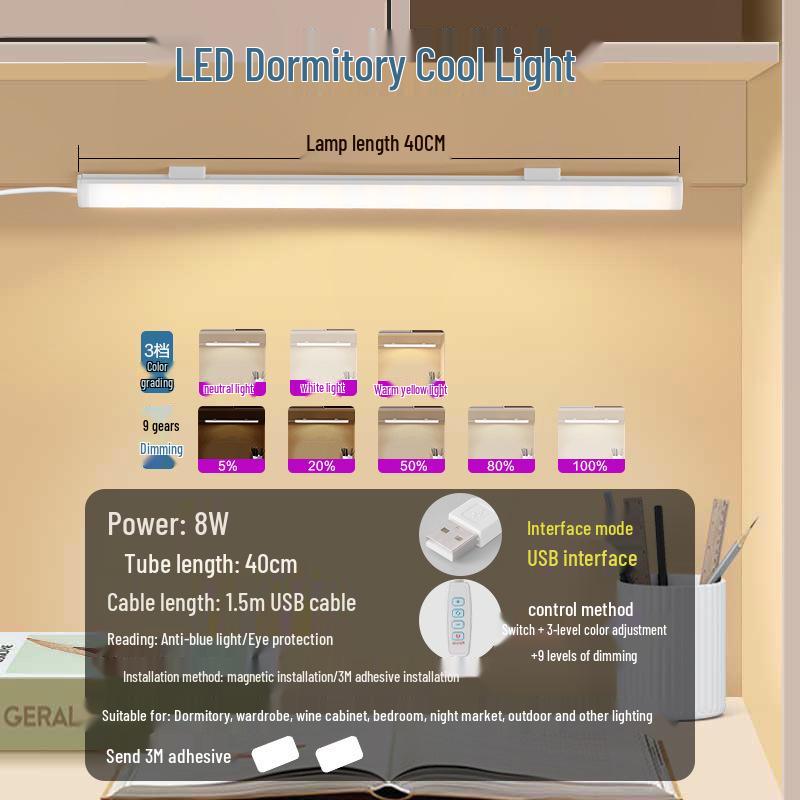 College Dorm LED Desk Lamp with Eye Protection and USB Charging