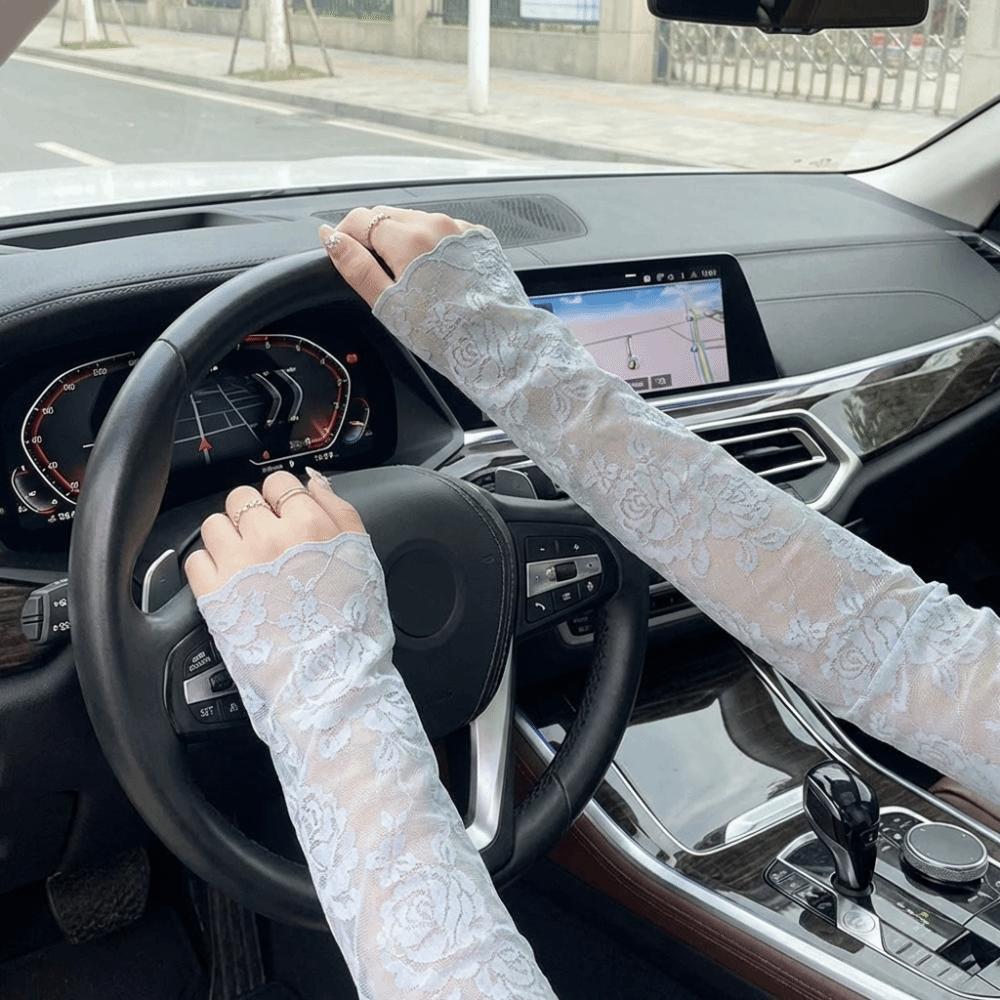1 Pair UV Protection Fingerless Long Gloves Long Lace Arm Sleeve Fashion Arm Sleeves Sports