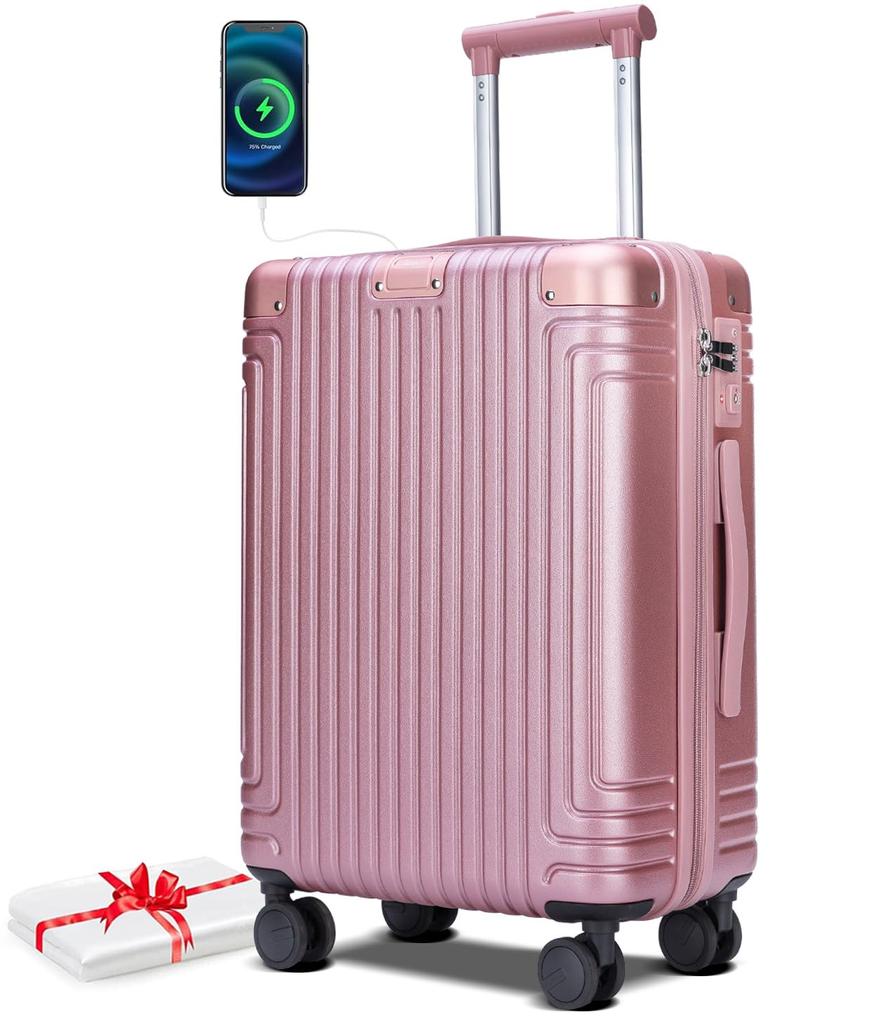 Suitcase Carry Case Shockproof Quiet Lightweight Carry Bag Hinomoto Casters with USB Port YKK Zipper S 40L [Bargiotti] Carry-on ABS+PC (Champagne