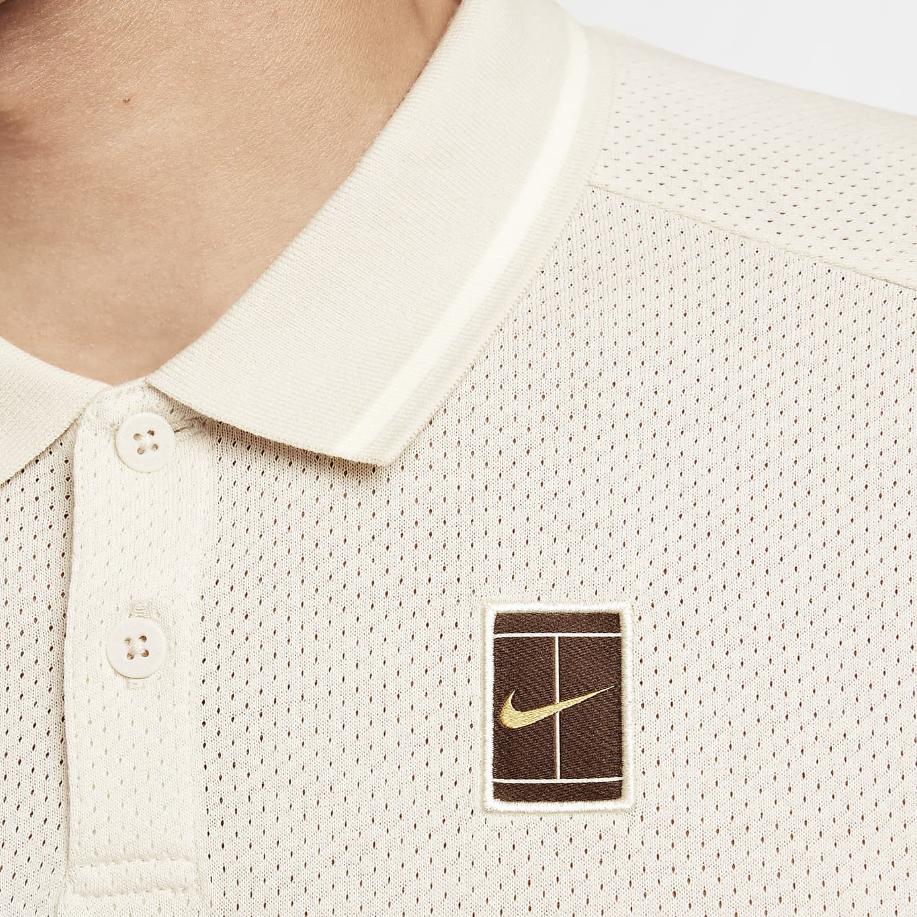 Nike Court Heritage Tennis Mesh Fashion Versatile Short Sleeve Tennis Shirt Men Tops Light-Mineral-Brown FQ2101-104