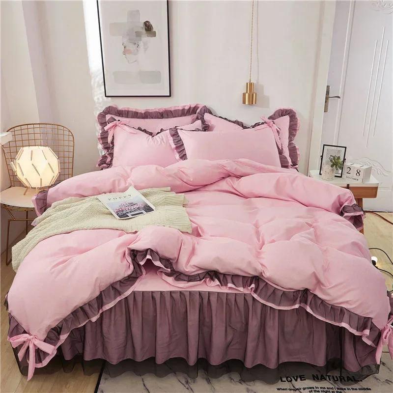Luxury Black Princess Bedding Sets Kawaii Bed Skirt Sheet Pillowcase Fashion Girl Duvet Cover 4 Pieces Home Decoration