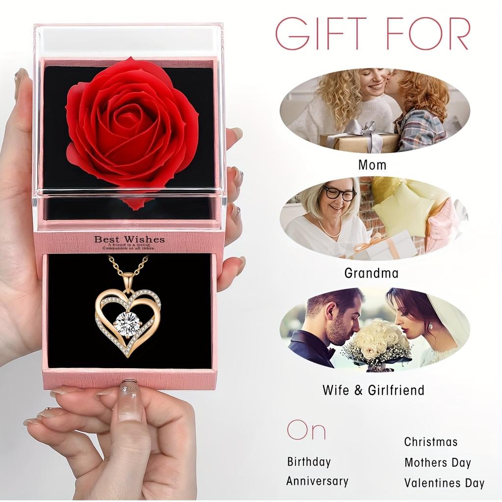 Pink Romantic Valentine'S Day Necklace Gift Box with Artificial Flower, Mother'S Day Present for Mom, Birthday Party Favor