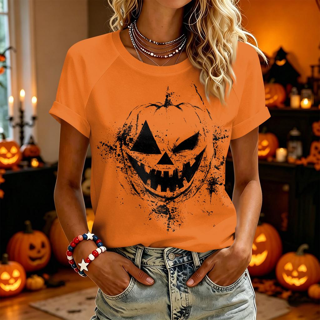 Women's Casual Halloween Graphic T Shirt Short Sleeve Top Crew Neck Relaxed Fit Lightweight Cotton Blend Tee for Everyday Wear