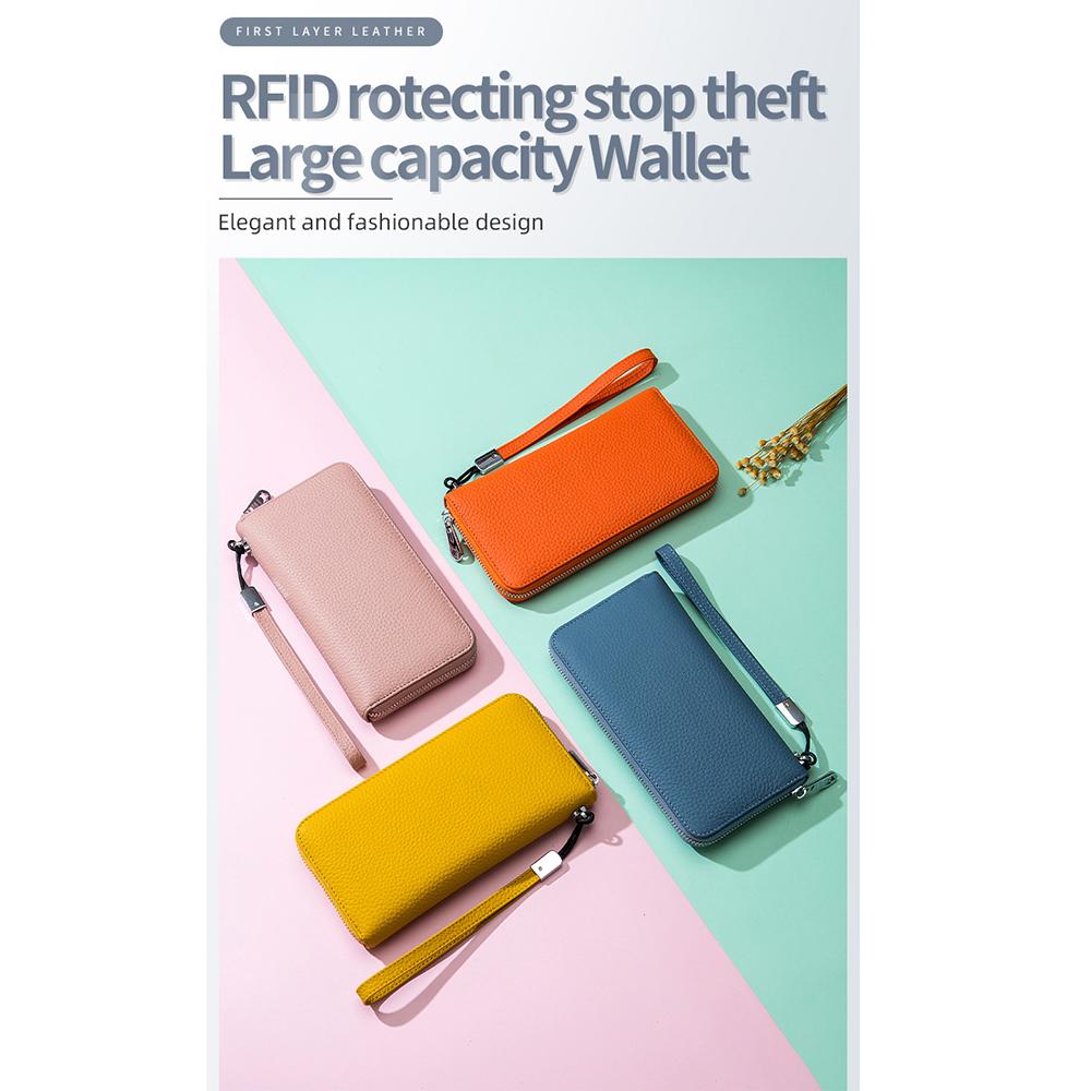 Damen Geldbörse Lange Leder RFID Top Lederhandtasche Weiches Leder Einfache Brieftasche Handytasche