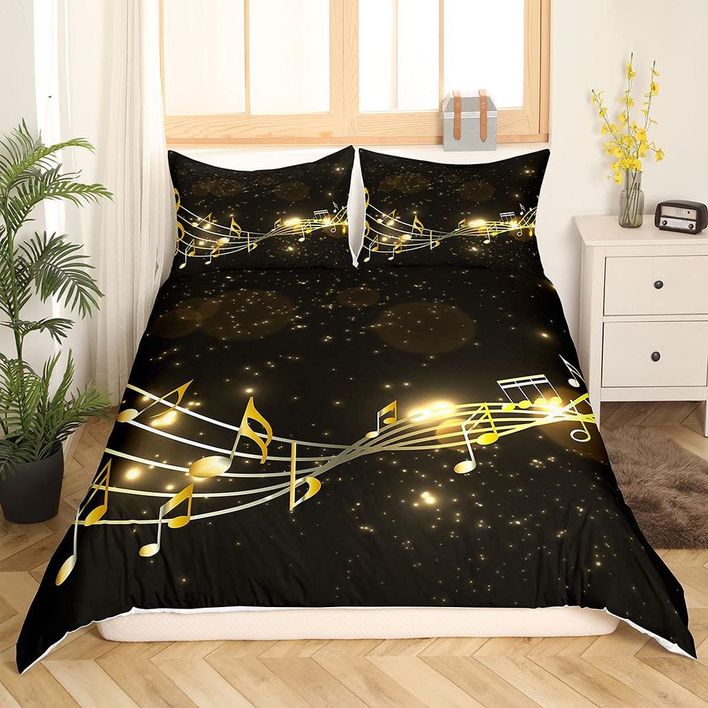 Dětská hudební povlak na peřinu Barevný set povlečení s tématem klavíru Měkký elegantní povlak na přikrývku Melody s hudební notou S 1/2 povlakem na polštář