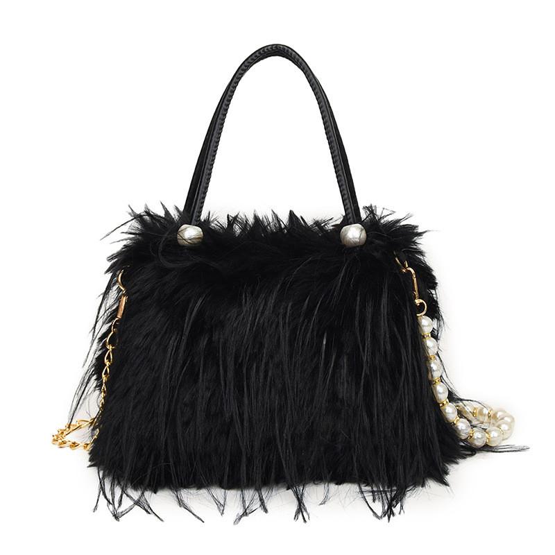 Solid Color Plush Handbag With Zipper And Chain For Casual Daily Use