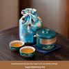 Xunyi Green Ceramic Tea Set with Mountain & Bird Design