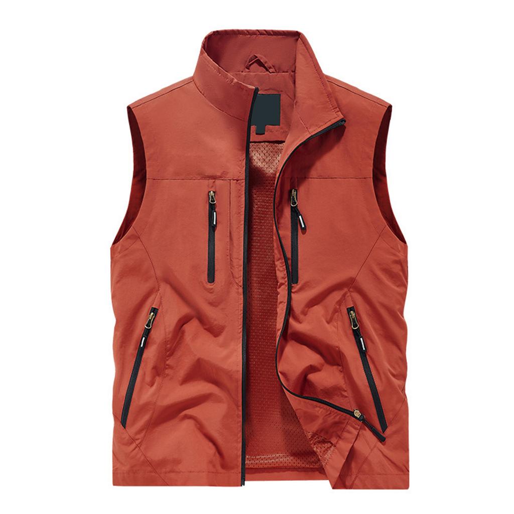 Men's Solid Color Outdoor Multi Pocket Vest Loose Vest Workwear Casual Jacket Vest