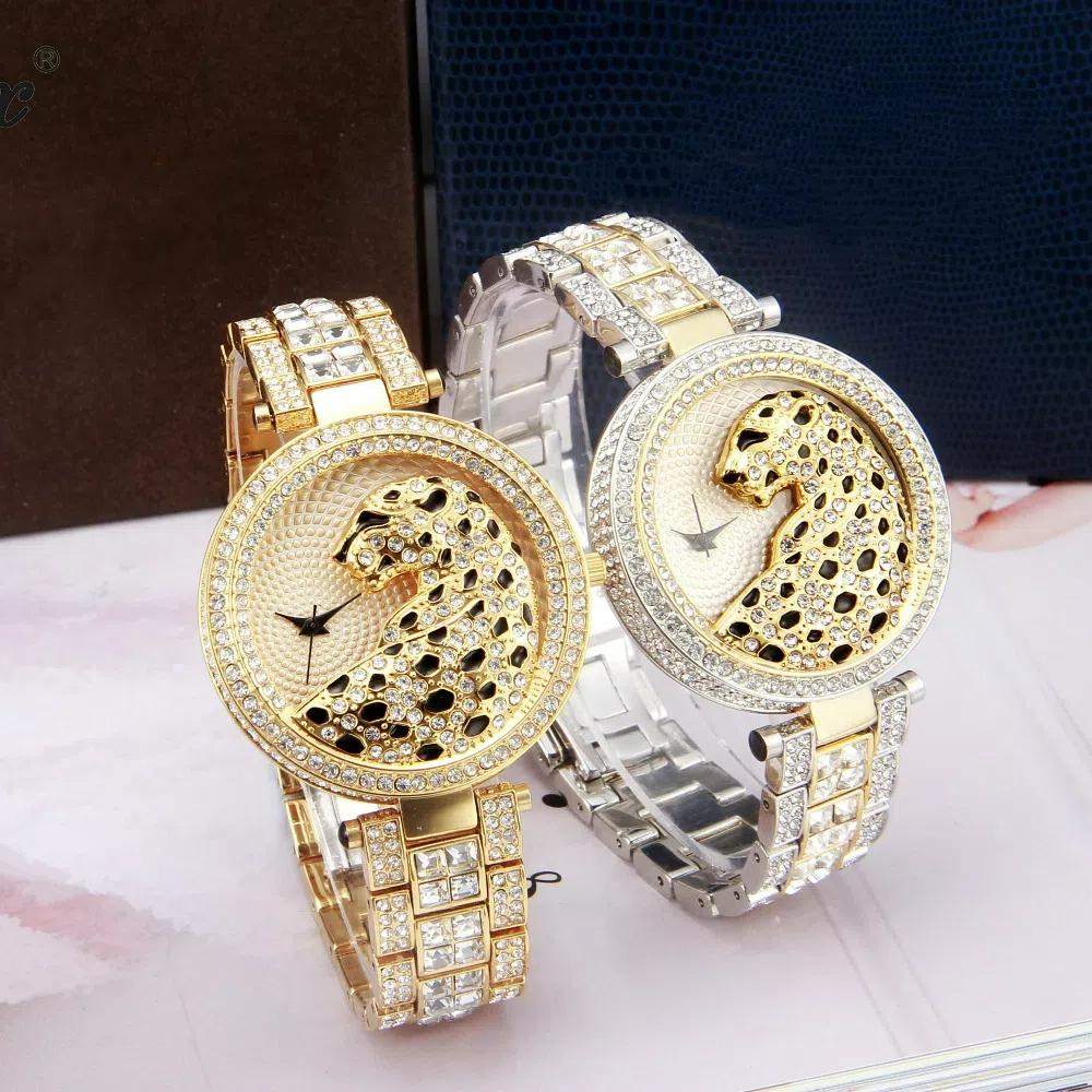 MISSFOX Women Quartz Watch Fashion Bling Casual Ladies Watch Female Quartz Gold Watch Crystal Diamond Leopard For Women Clock