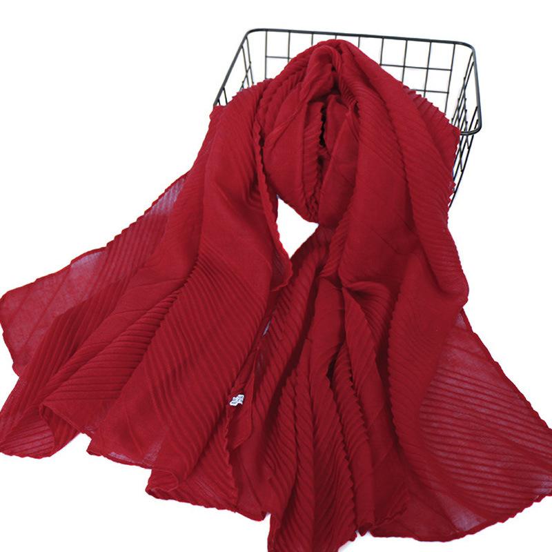 New monochrome cotton and linen pleated scarf in summer, high-quality solid-color pleated cotton and linen head scarf