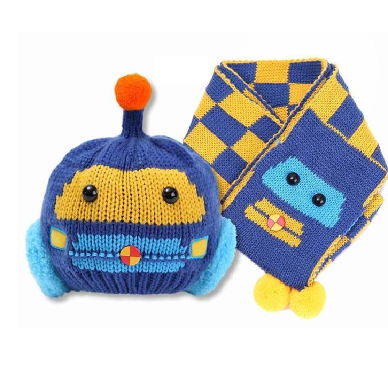 Cozy Knit Baby Scarf And Hat Set Adorable Car Design For Boys And Girls