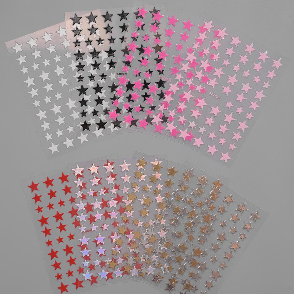 8pcs/set 3D Metallic Gold & Silver Star Nail Stickers, 8pcs Y2K Pentagram Holographic Sliding Elegant Charm Nail Art Decorative DIY Nail Accessories