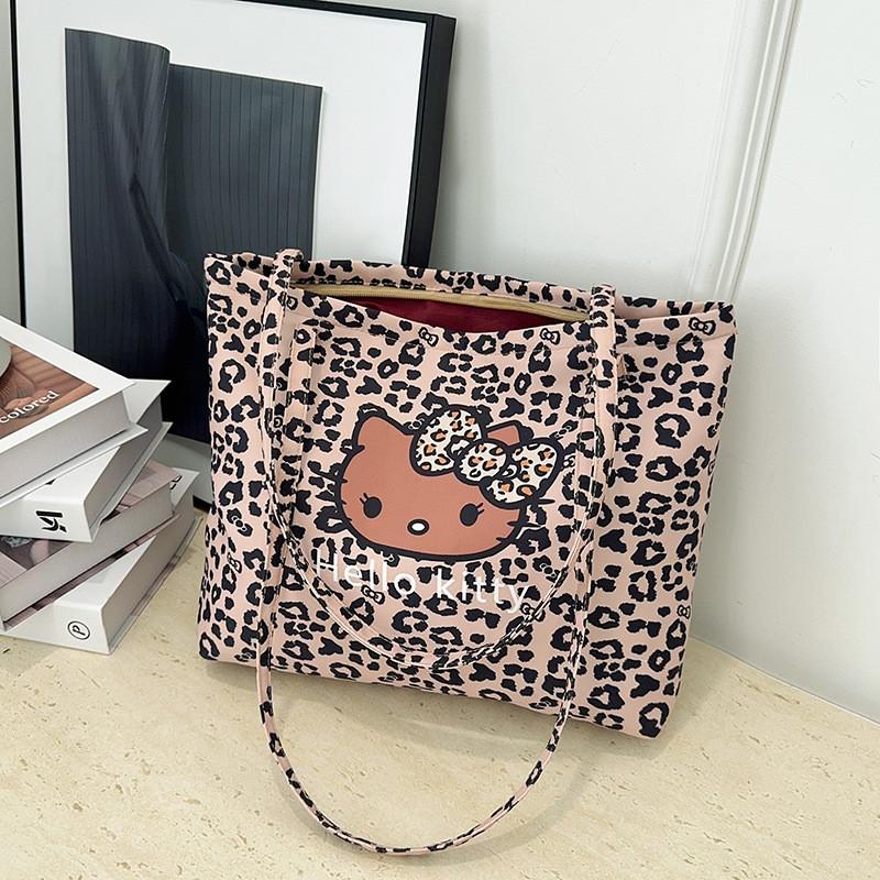 

Hello Kitty Leopard Print Canvas Girls Shoulder Bag With Breathable Lightweight Fabric For School And Daily Use хаки