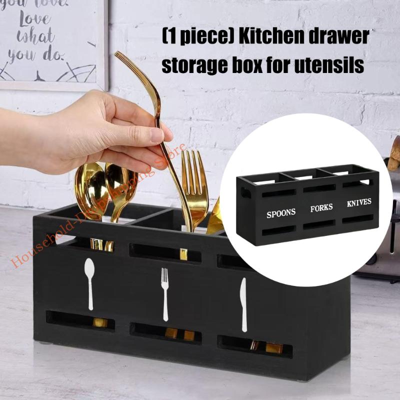 Practical Wooden Cutlery Box Protects Countertops Wooden Utensil 85AD