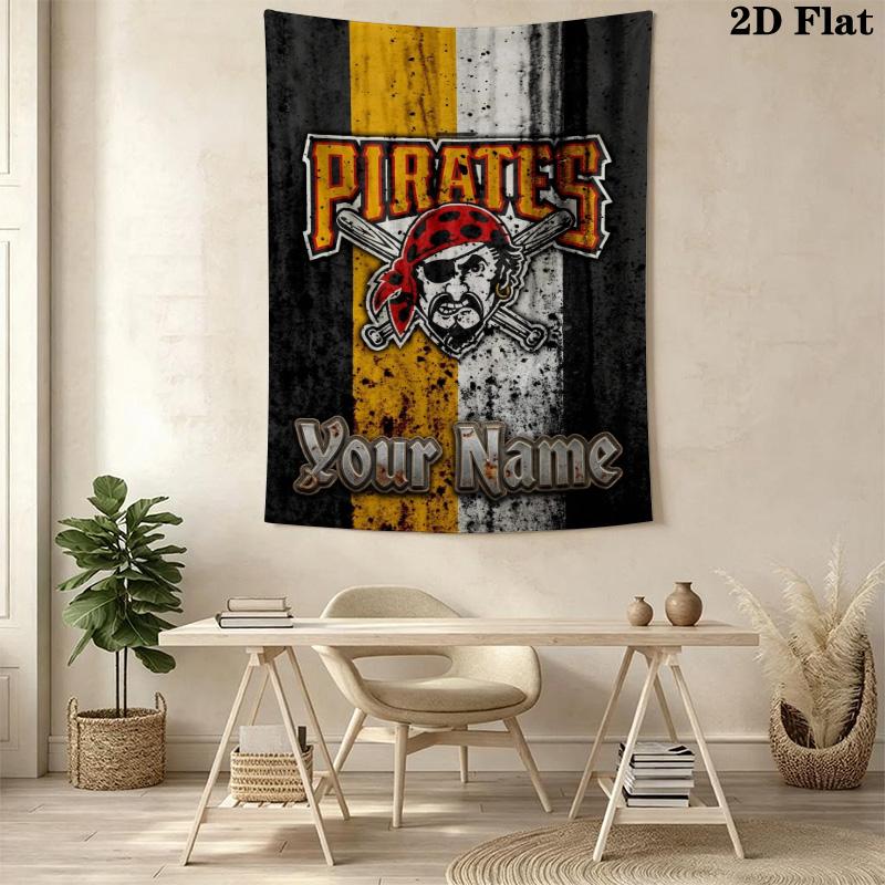 Name Custom Pittsburgh Pirates Wall Tapestry Aesthetic Wall Hanging Printed Fabric Blanket Decorative Tapestries for Bedroom Living Room Home Decor