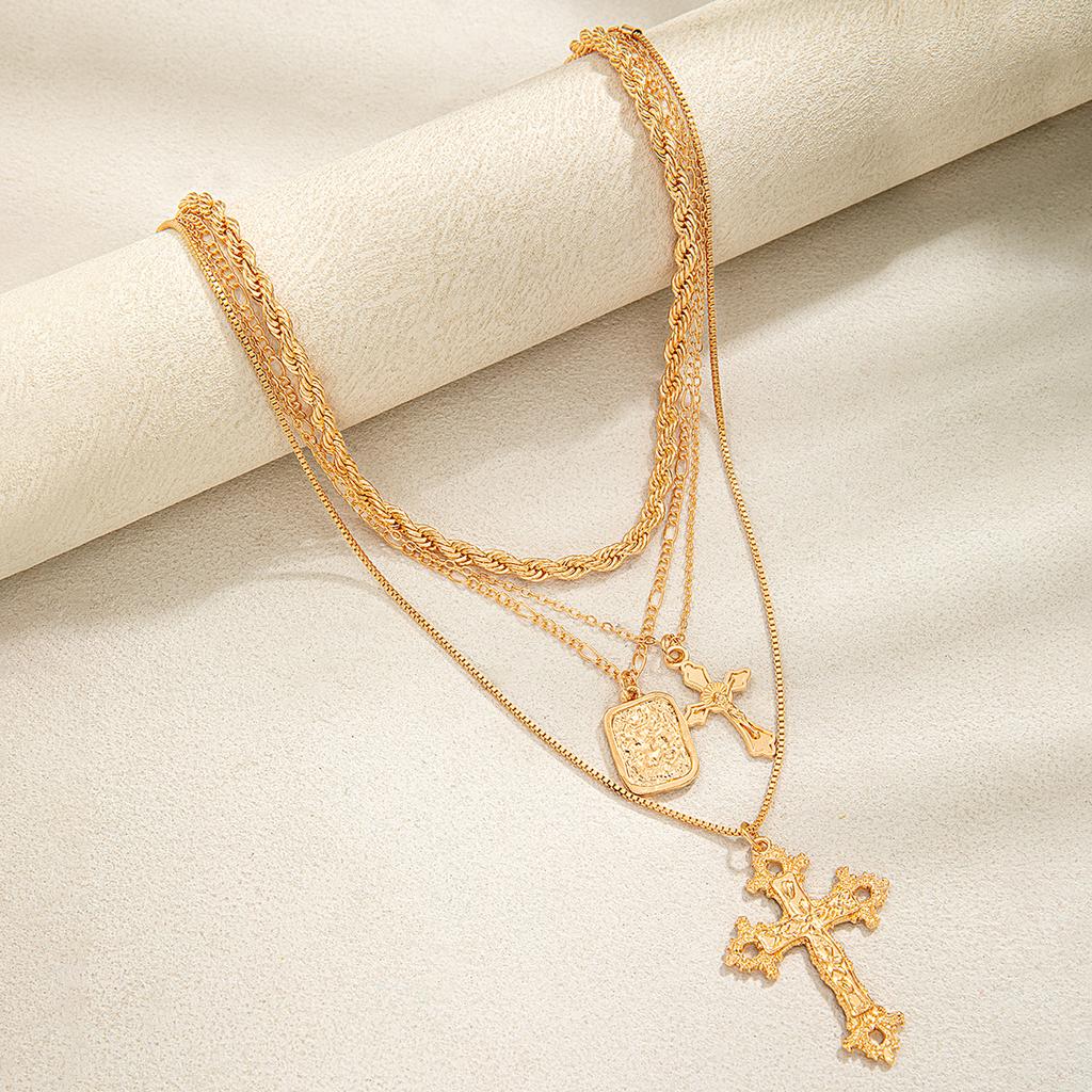 4 fashionable vintage hollowed out cross pendants Fried Dough Twists braid multi piece set women's necklace