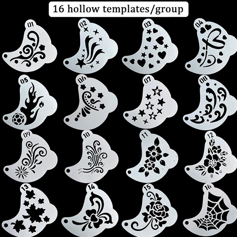 16Pcs Face Painting Tattoo Stencil Diy Hand Drawn Spray Painting Eyebrow Tattoo Template Dance Party Makeup Tools Beauty Sticker