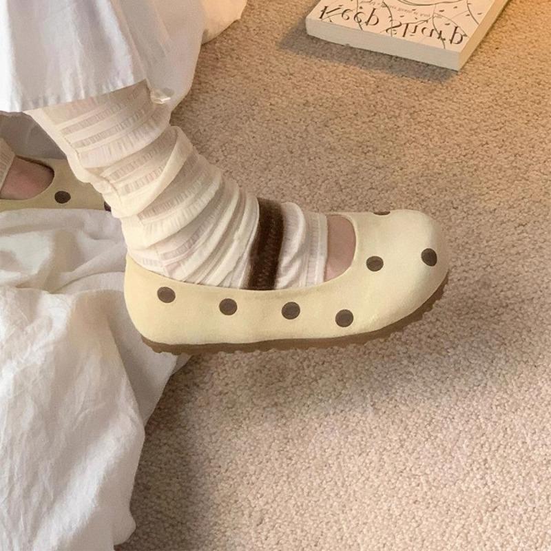 Mary Jane Women's Shoes Comfortable Shoes Cute Polka Dot Puffs Soft Sole One Pedal Flat Single Shoes Women