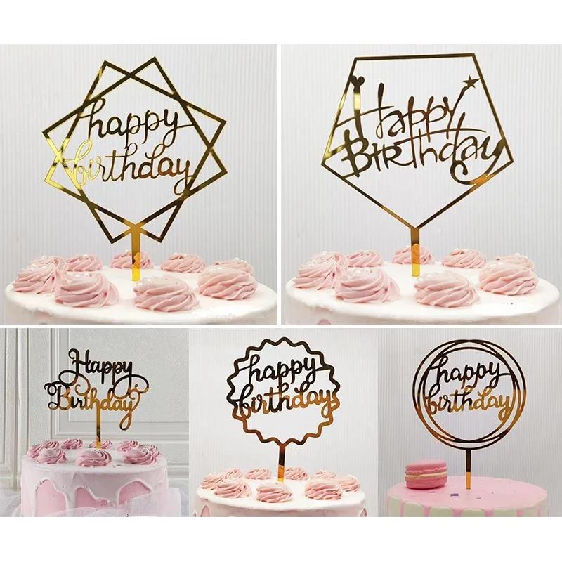 5 pcs Gold Acrylic Cake Topper 5pcs Happy Birthday Cake Topper Cake Decoration Supplies for Birthday Decorations