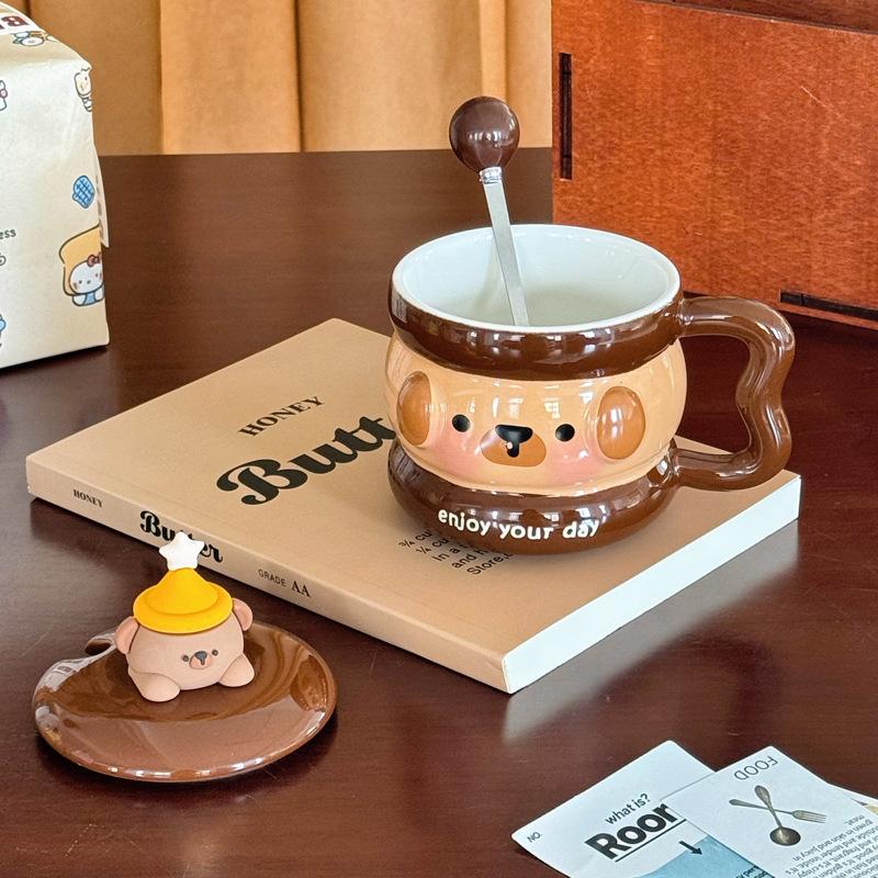 

ins cute bear mug girl cute ceramic water cup gift box for girlfriend birthday gift graduation gift 401-500ml