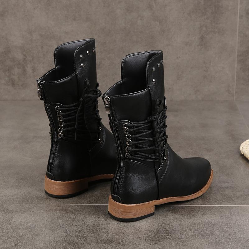 European and American fashion large size short boots autumn and winter new round head lace-up low heel thick heel Martin boots