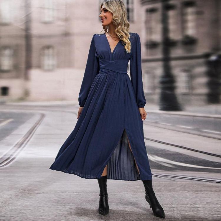 Sommer Damen Baumwolle A-Linie Freizeitkleid Schmetterlingsärmel Volle Länge Mid Calf Umlegekragen