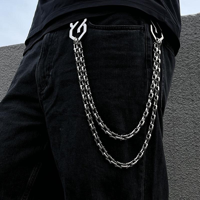 Heavy Industry Double Metal Trousers Premium Street Jeans Waist Chain Waist Pendant