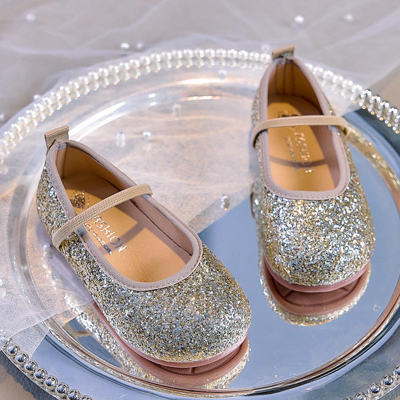 Girls' Crystal Princess Ballet Flats: Shiny Sequin Soft-Sole Closed-Toe Shoes for Spring/Autumn 2025