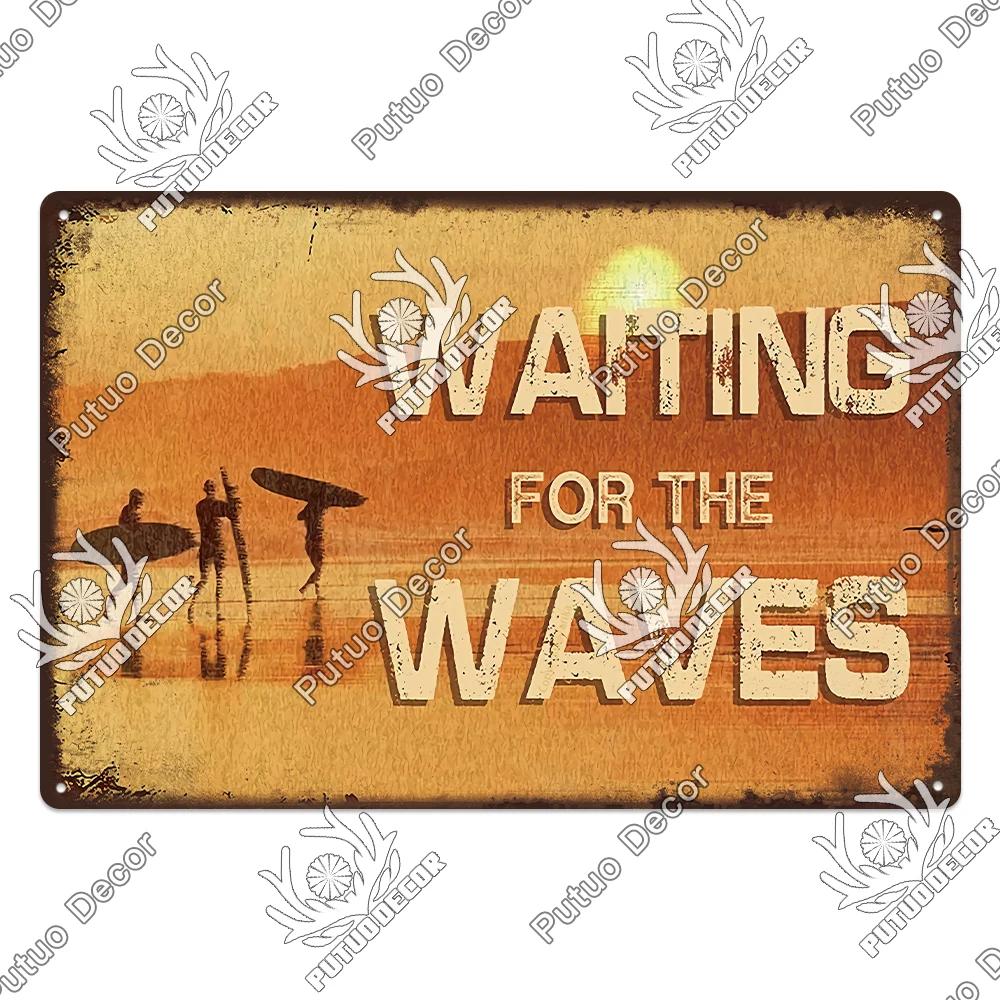 Putuo Decor Beach Vintage Tin Signs Plaque Metal Plate Retro Summer Posters Wall Art Decor Seaside Bar House Room Iron Painting