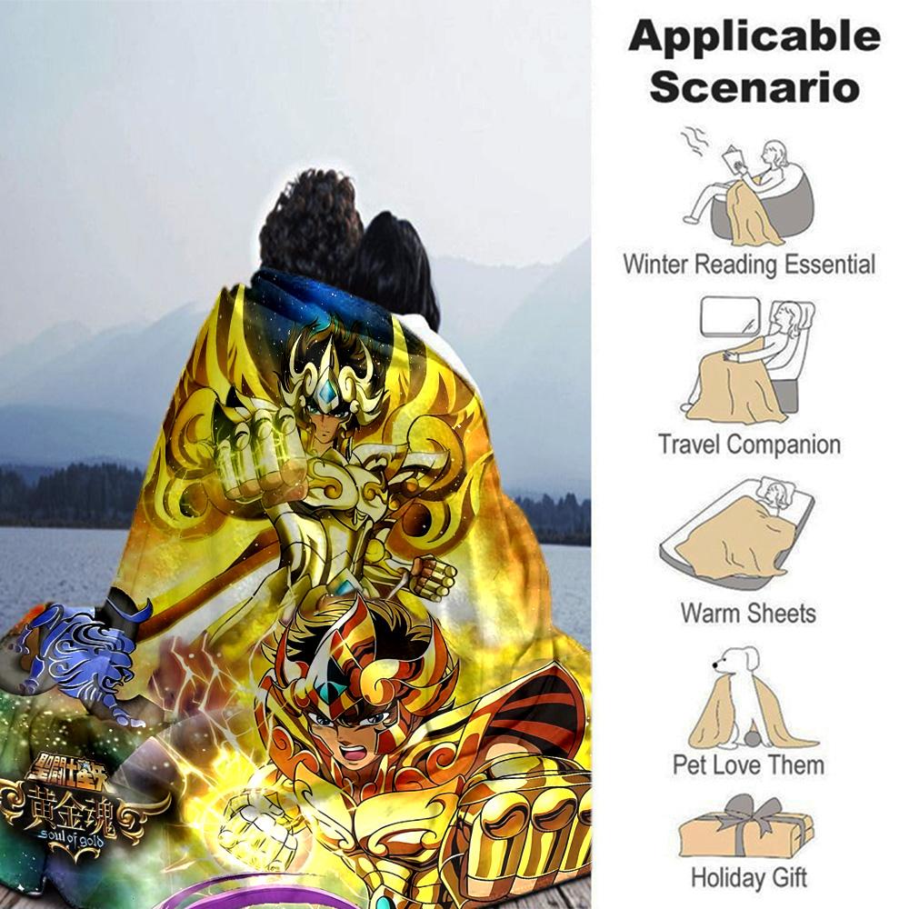 Gold Saint Sagittarius Armor Flannel Blanket Super Soft Warm Cozy Blanket for Sofa Bed Office Travel All‑Season Home Decor Gift
