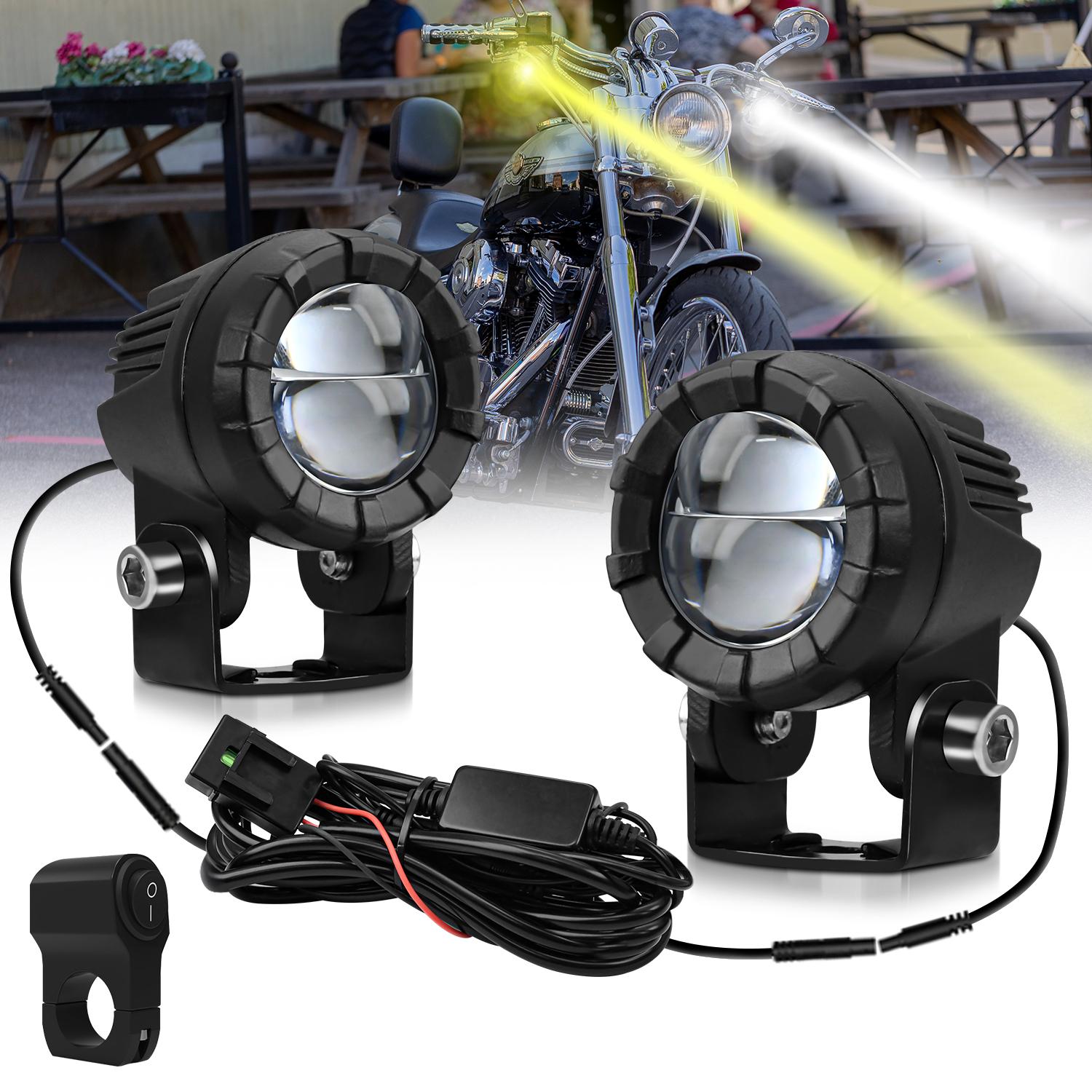 

SK2 2Pcs 6 Modes Dual Lens Motorcycle LED Spotlight High Low Beam Headlight with Control Wire Kit A