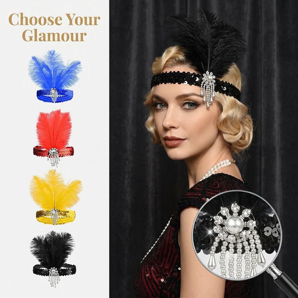 Sequin Women's Feather Headband 1920s Bridal Headdress Girls Hair Hoop Hair Accessories