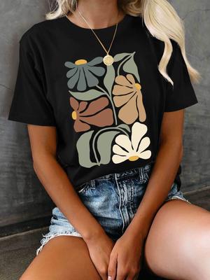 [Graphic Print T-Shirt] Women's Graphic Print T-Shirt - Short Sleeve Crew Neck Casual Top for Summer And Spring - Women's Clothing