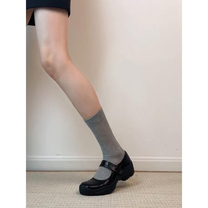 Washed cowhide~ Genuine leather retro thick sole heightening 4cm Velcro shallow mouth single shoes women's Mary Jane shoes small leather shoes