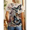Ladies' Casual Butterfly Print T-shirt 3D Printed Short Sleeved Top Fashionable Round Neck T-shirt