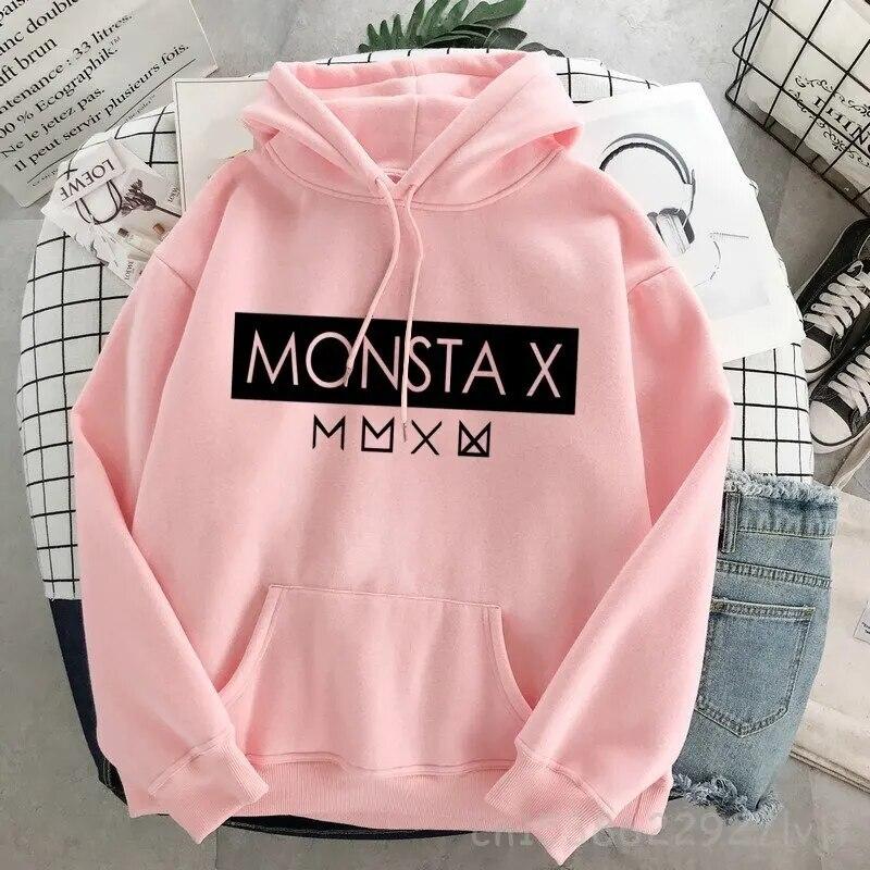 Hipster svetr Monsta X oversized módní mikina s kapucí Harajuku mikina podzimní oblečení ženy mikiny s dlouhým rukávem streetwear unisex mikina