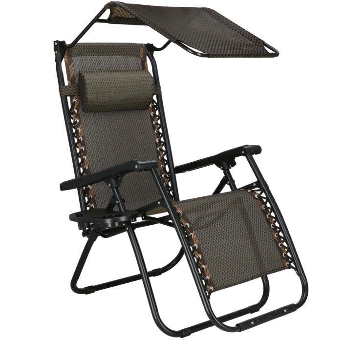 Chaise Longue - Springos® - Jardin - Repose-pieds - Pare-soleil - Accoudoirs