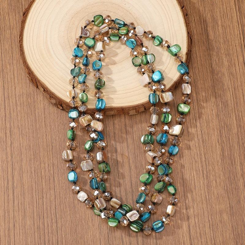 JMXD-120cm Shell Necklace Coffee Crystal Beaded Necklace Premium Women's Sweater Chain Natural Vintage Clothing Necklace