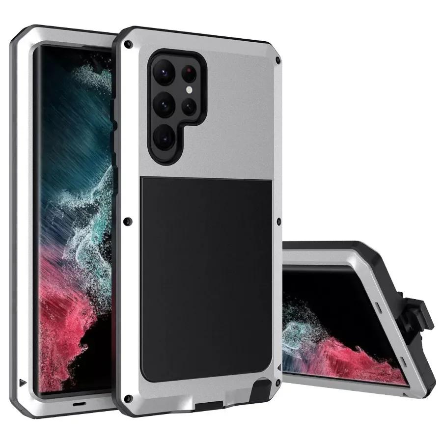 For Samsung S25 Edge S24 Plus S26 Ultra Tank Armor Aluminum Metal Shockproof Case Anti-scratch Heavy Screen Protection Cover