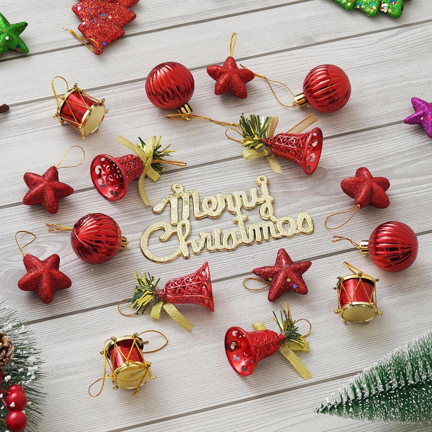 

Предметы для украшения рождественской елки Счастливого Рождества Вырезанные звезды Колокольчики Барабаны Шары Сосна для украшения (Пакет из 24) Рождественский висячий