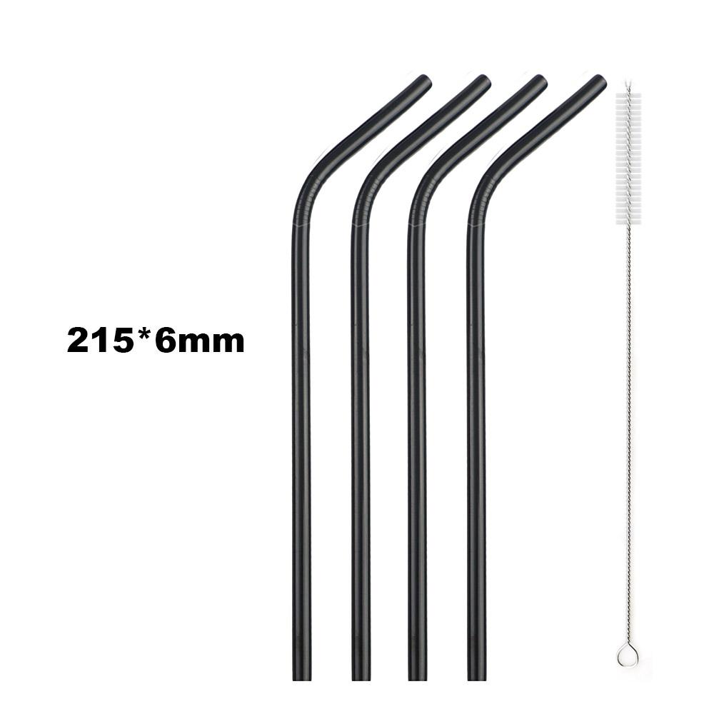 Reusable Metal Drinking Straws 304 Stainless Steel Sturdy Bent Straight Drinking Straw with Cleaning Brush Bar Party Accessory