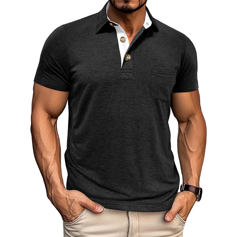 Summer Mens Short Sleeve Turn Down Collar T-Shirt Fashion Patchwork Polos Man
