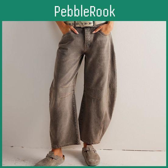 Denim Straight Jeans Loose Women Wide Leg Mid Waist Gradient Color Hip Hop Retro Ankle Length Pockets Soft