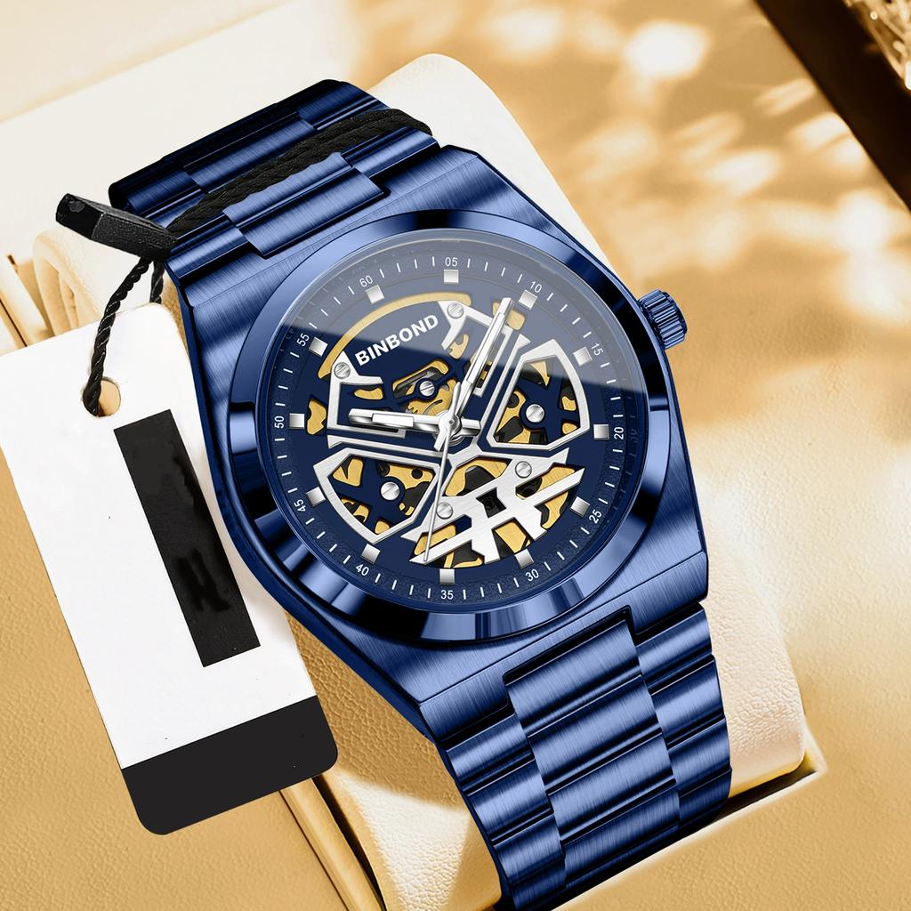 BINBOND Herrenuhren Quarz Businessuhren Herrenuhr Luxus Skelettuhr Herren Wasserdichte Leuchtende Uhr für Herren