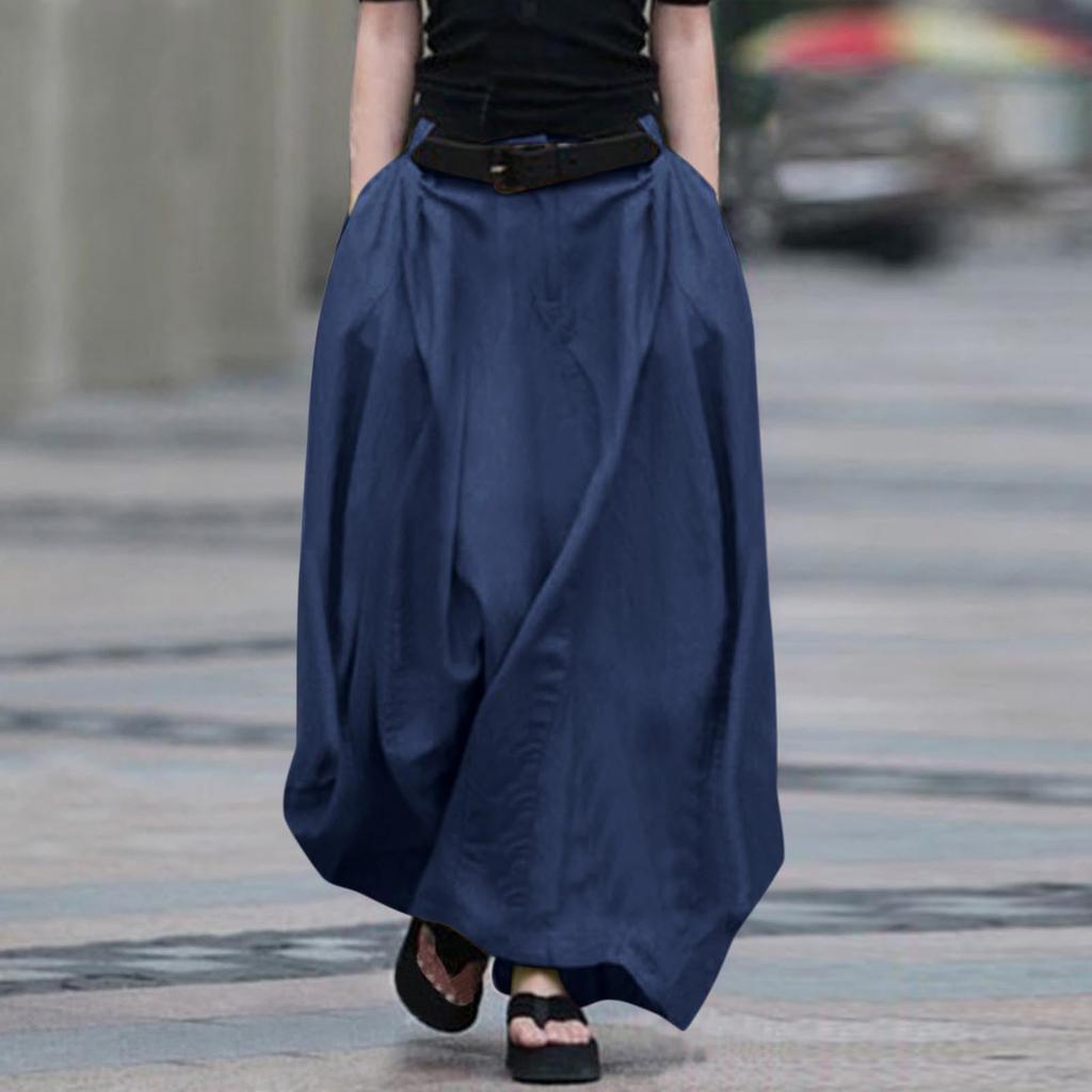 Jupe Longue Fluide à Boutons Colorés Mode Femme Jupe Trapèze Taille Haute Mi-longue