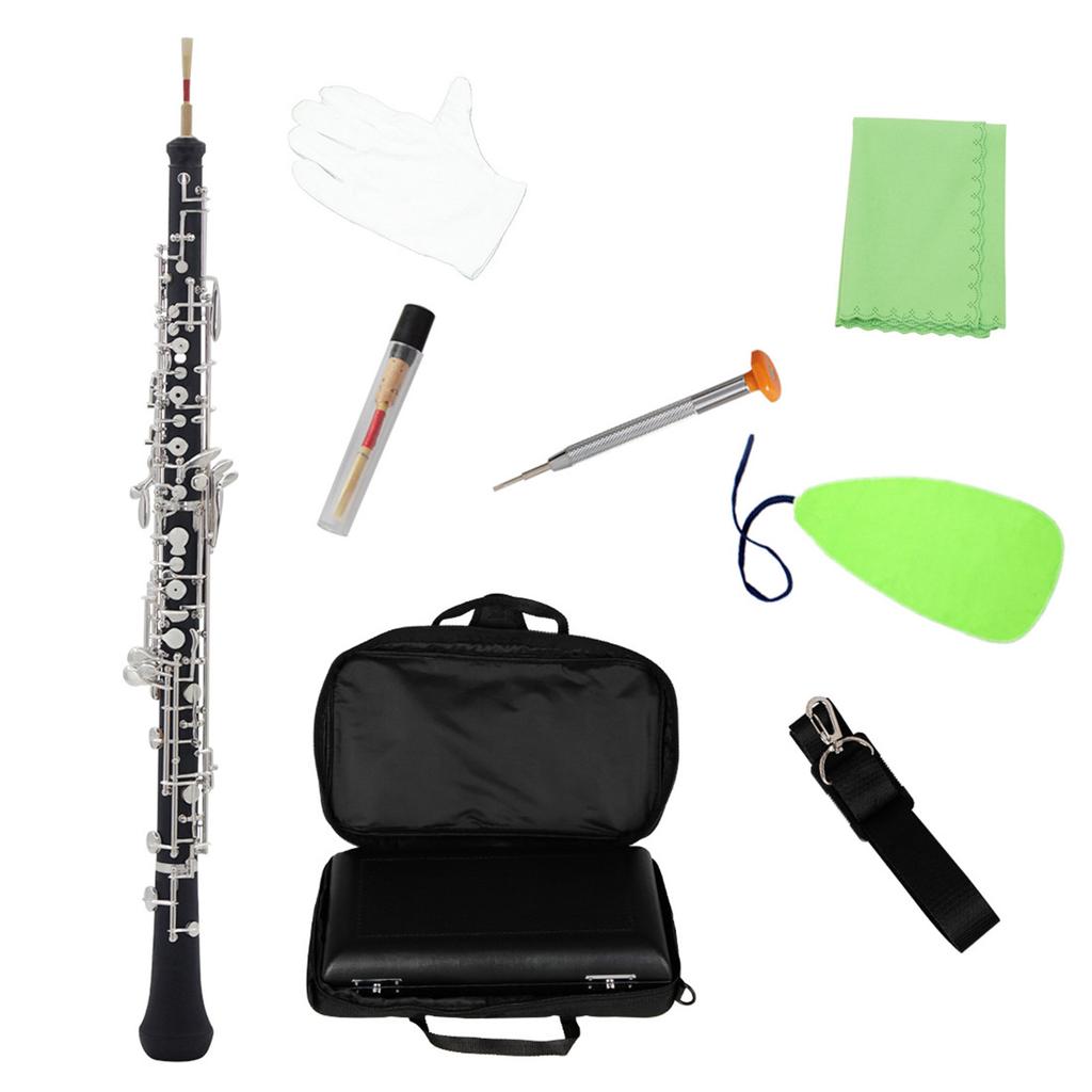 22 Keys Oboe Semi-Automatic Style C/Bb Key Oboe Black Cupronickel Silver-Plate Professional Wind Instrument with Gloves Case