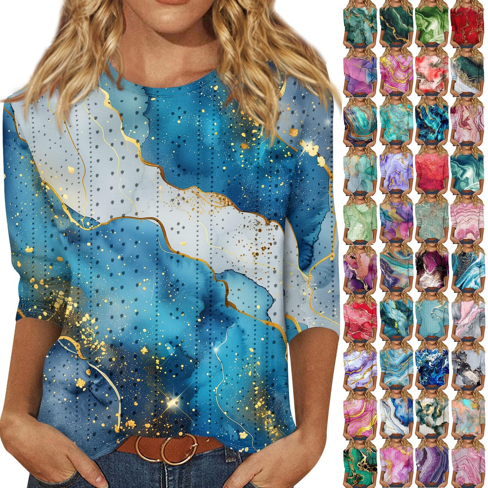 

Женская повседневная свободная футболка с принтом, пуловер с круглым вырезом, топ с короткими рукавами