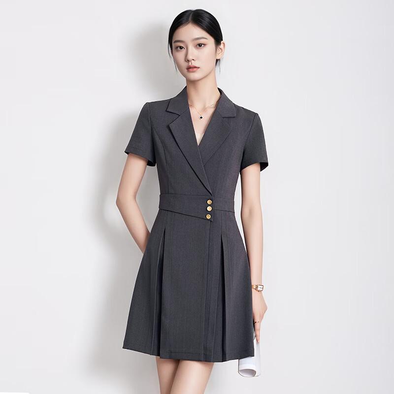 

TLMY5103WZ Women s Short Sleeve Pleated A-Line Professional Dress 2XL