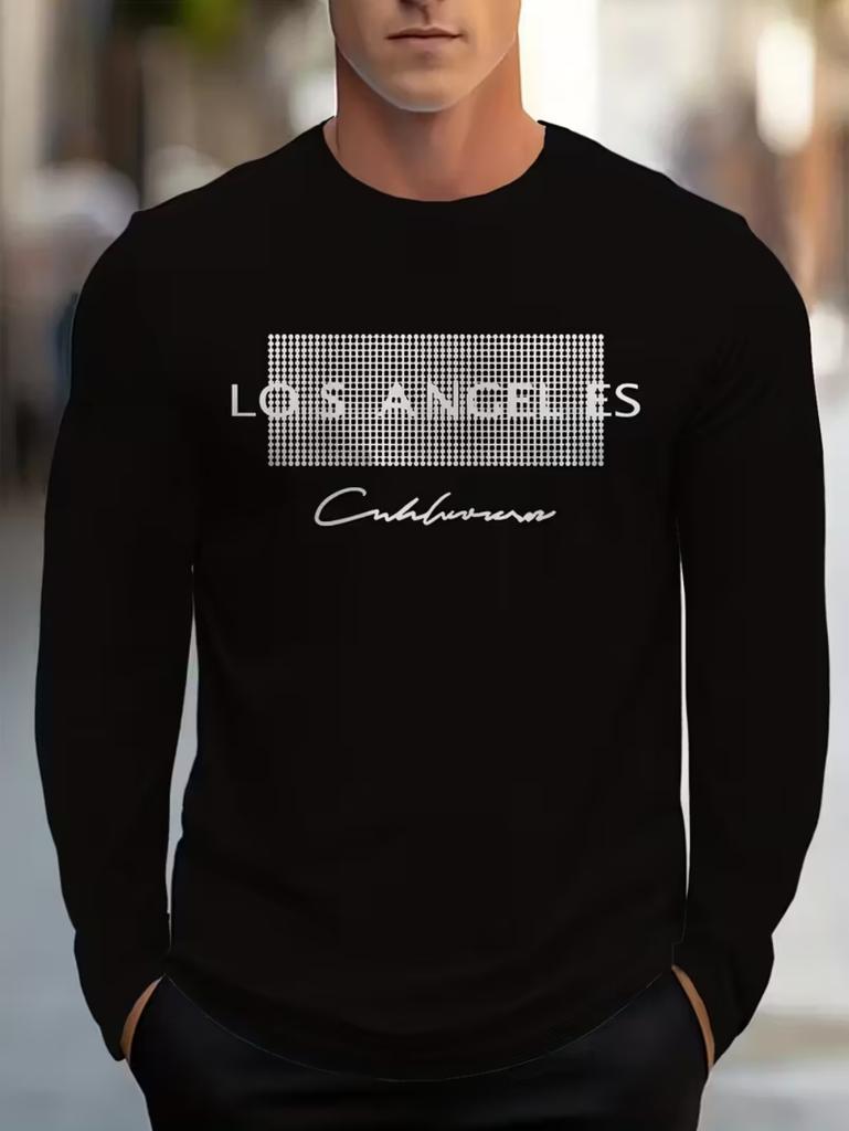 Mens T Shirt Los Angeles 3D Print Long Sleeve Autumn Striped Round Neck Outdoor Sports T-Shirt for Men Daily Men's Tops Clothing
