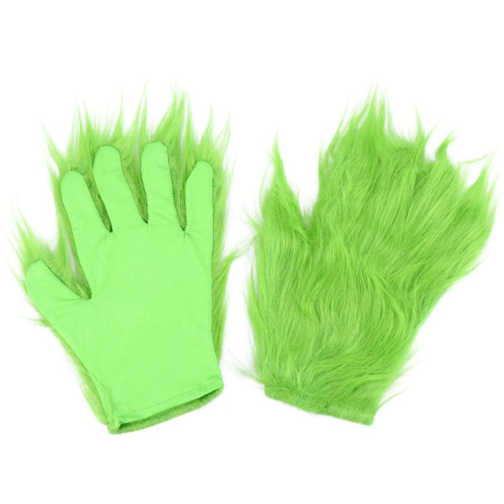 Monster Santa Costume Set - Green Beard, Furry Hat & Gloves For Halloween & Christmas Cosplay, Carnival Party Accessories
